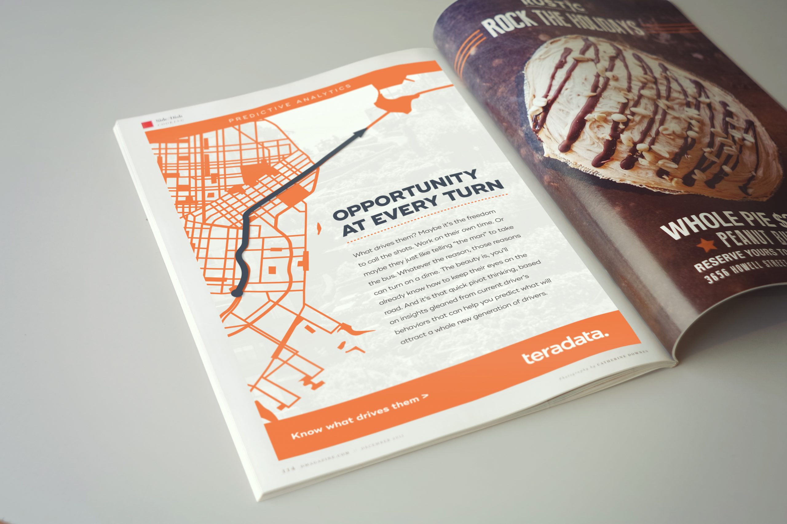 teradata ad with a map and an arrow that says "opportunity at every turn"