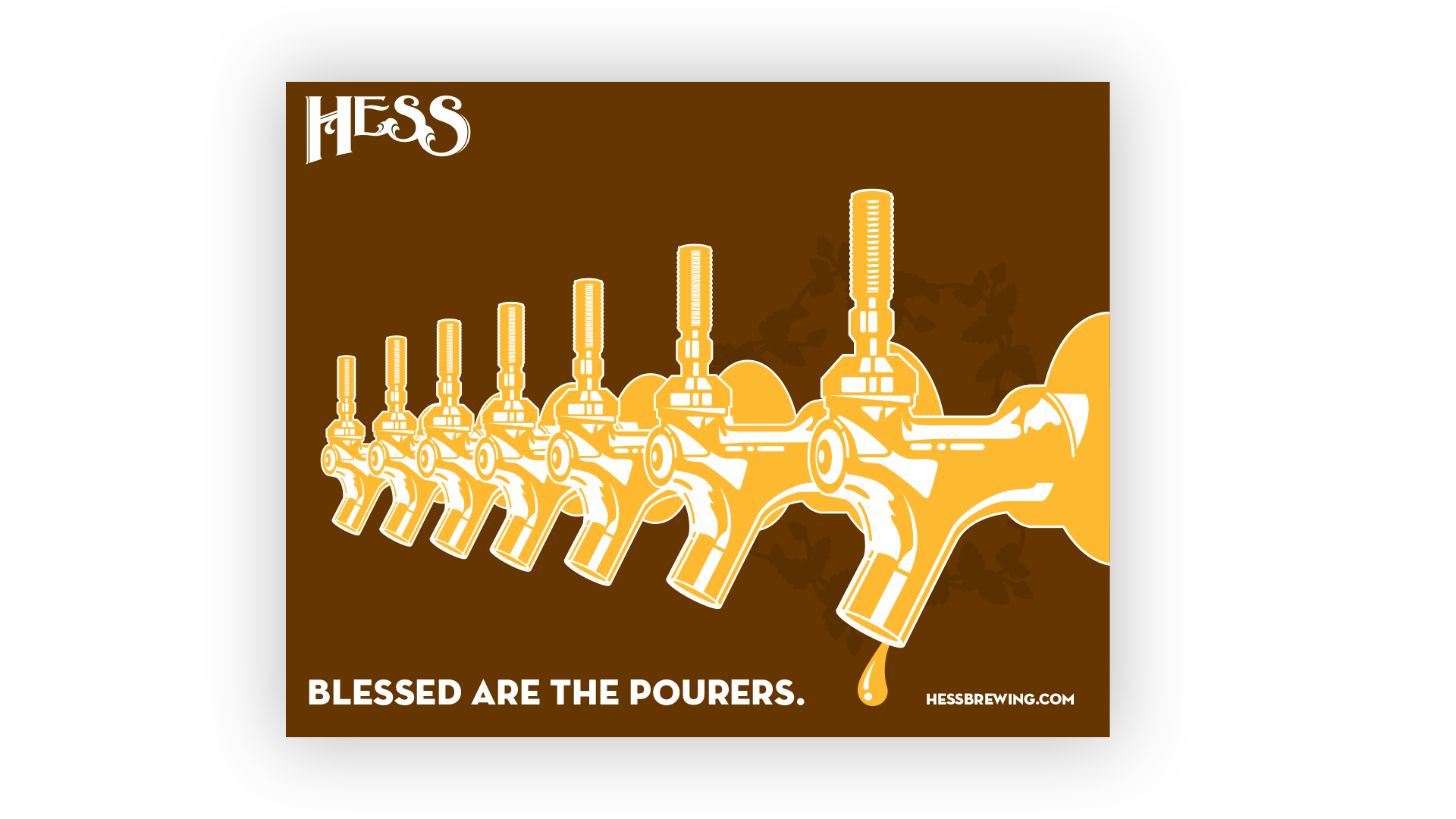 row of stylized beer taps on a brown background