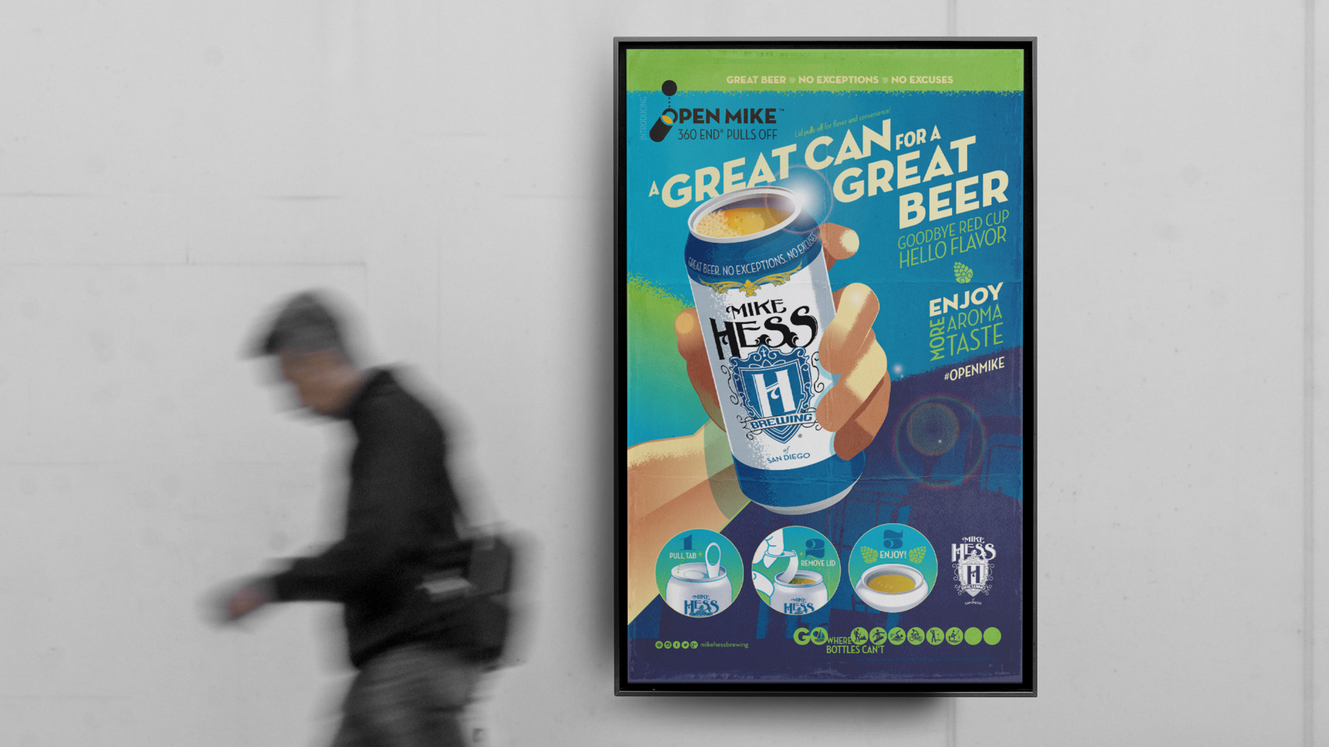 1920x1080-open-mike-poster poster of an illustrated hand holding a beer can as a man walks by.