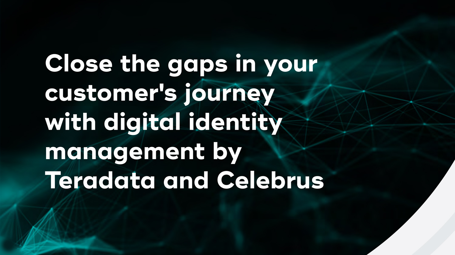 A dark background with green digital data representations (lines and dots). Text over the background says 